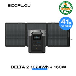 【41%OFF相当!クーポン併用で105,750円!3/29から】EcoFlow <strong>ポータブル電源</strong> <strong>ソーラーパネル</strong><strong>セット</strong> DELTA 2 1024Wh+160W<strong>セット</strong> リン酸鉄 大容量 家庭用 蓄電池 発電機 長寿命 太陽光発電 急速充電 車中泊 キャンプ アウトドア 停電 台風 節電 防災 エコフロー 母の日