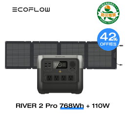 【42%OFF相当!クーポン併用で67,440円!3/29から】EcoFlow <strong>ポータブル電源</strong> <strong>ソーラーパネル</strong> <strong>セット</strong> RIVER 2 Pro 768Wh+110W リン酸鉄 長寿命 大容量 1.2hフル充電 蓄電池 発電機 バッテリー 太陽光発電 車中泊 停電 防災グッズ アウトドア キャンプ 節電 エコフロー 母の日