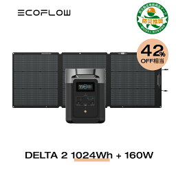 【クーポン併用で103,750円!5/9 20時から】EcoFlow <strong>ポータブル電源</strong> ソーラーパネルセット DELTA 2 1024Wh+160Wセット リン酸鉄 大容量 家庭用 蓄電池 発電機 長寿命 太陽光発電 急速充電 <strong>車中泊</strong> キャンプ アウトドア 停電 台風 節電 防災 エコフロー 母の日