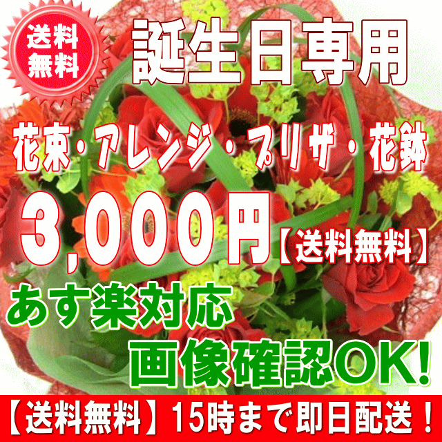 土日祝も営業！大人気！15時まで即日配送！誕生日専用フラワー3,000円【送料無料】【あす…...:eehana:10001244