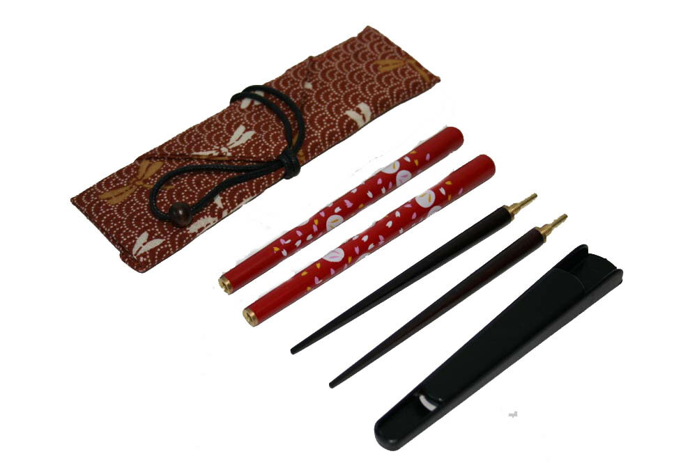 【送料無料】マイ箸セットA うさぎ赤 （つなぎ箸、赤箸袋、箸キャップ）001-133