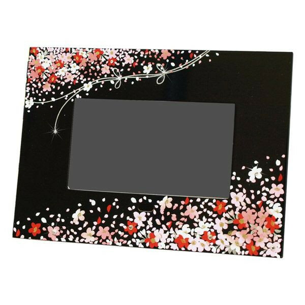 蒔絵デジタルフォトフレーム　花束　黒　001-1243（漆器、記念品、お土産、海外向けギフト)