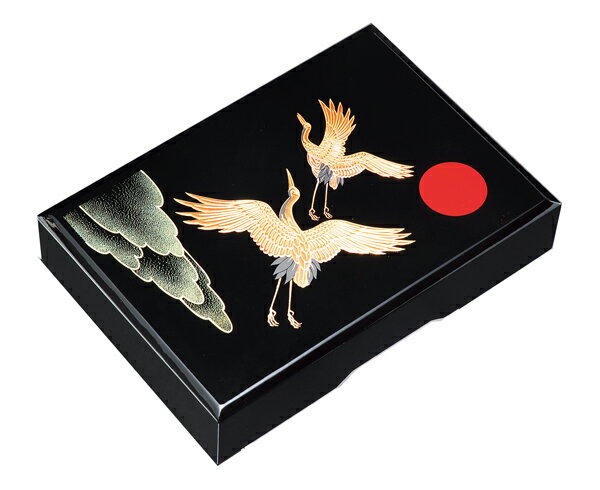 紀州漆器　木製　加伏文庫　11．0　黒　二羽ツル　23978（書類入れ、書類整理箱）