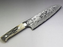 佐治武士作ニッケルダマスカス三徳型スタッグ(鹿角)