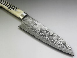 佐治武士作ニッケルダマスカス三徳型スタッグ(鹿角)