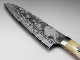 佐治武士作ニッケルダマスカス三徳型スタッグ(鹿角)
