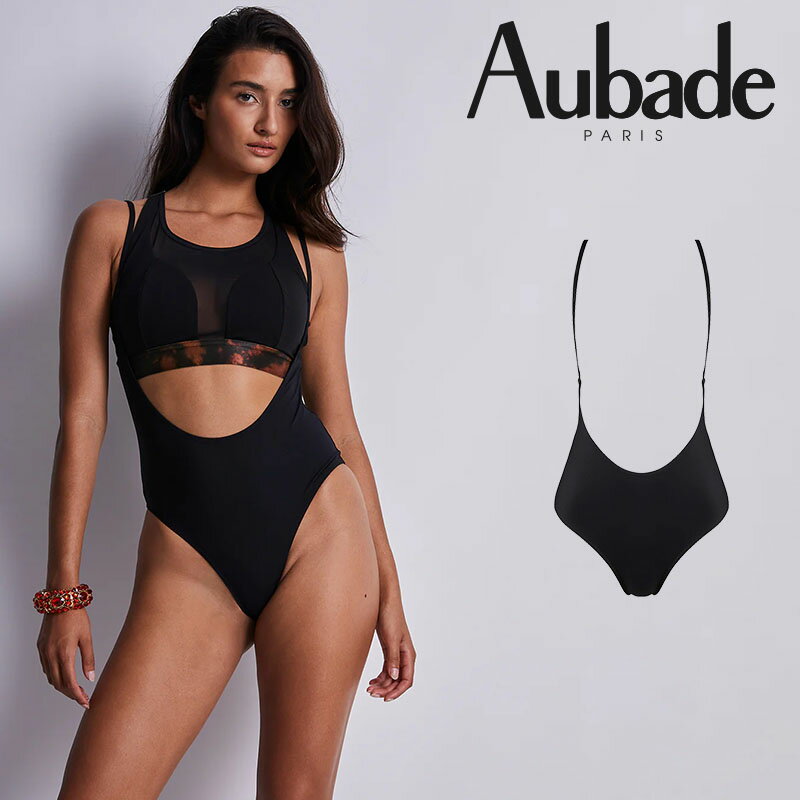 【オーバドゥ】ボディ2H86-2 NOIRカラー(サイズM、黒、長袖) ブラック ボディスーツ 快適 Hot Motion サンプル品 返品不可 Aubade