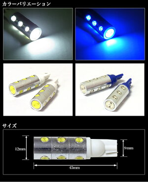 【メール便送料無料】T10LEDウェッジ球HighpowerSMD6Wホワイト/ブルーポジション・ライセンスの純正交換に最適ポジションランプ【05P13Jan12】