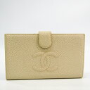 シャネル(Chanel) レディース キャビアスキン 長財布(二つ折り) アイボリー 【中古】