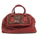ボッテガ・ヴェネタ(Bottega Veneta) イントレチャート ユニセックス レザー ボストンバッグ レッドブラウン 【中古】
