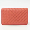 ボッテガ・ヴェネタ(Bottega Veneta) イントレチャート レザー カードケース ピンクオレンジ 【中古】