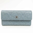 シャネル(Chanel) カメリア ステッチ フラップ A82283 レディース レザー スタッズ 長財布(二つ折り) ブルー 【中古】