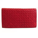 ボッテガ・ヴェネタ(Bottega Veneta) イントレチャート レディース レザー 長財布(二つ折り) レッド 【中古】