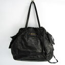 プラダ(Prada) サイドリボン レディース レザー ショルダーバッグ ブラック 【中古】