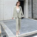 ショッピングXL 2点以上で5％OFFクーポン レディース 韓国ファッション 2点セット テーラードジャケット ＋ クロップドパンツ セットアップ 長袖 カジュアル フォーマル 上品 爽やか オフィス ブラック グリーン S M L XL サイズ