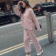レディース セットアップ ロングスリーブ セーター 8分丈 パンツ ビーズ 普段着 オフコーデ OFF 大人可愛い ルームウェア ピンク S M L