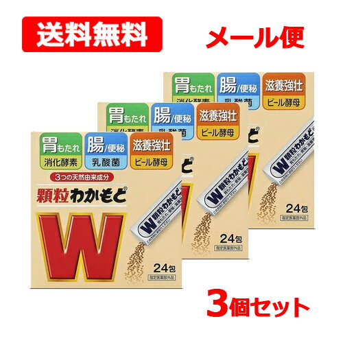 12/1限定！最大1,000円OFFクーポン！さらに全品ポイント2倍！【送料無料 メール便】【3個セット!!】わかもと顆粒わかもと　24包×3個 【指定医薬部外品】