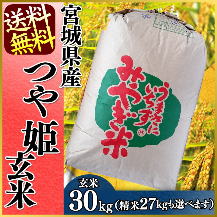 ≪新米≫宮城県産つや姫（30kg）（選べる！玄米・精米）送料無料 白米 お米 ご飯 ツヤ姫 ツヤヒメ 玄米【TD】【米TRS】【メーカー直送品】【29年産】【玄米 精米】