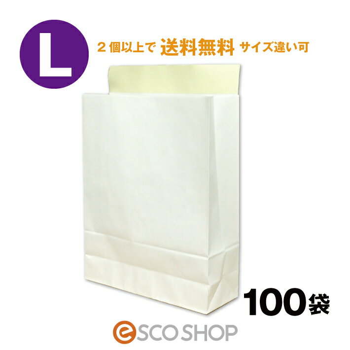 【2個で送料無料(小と大でもOK)】宅配袋 大 L 白色 100枚 テープ付き 無地[宅急…...:esco-corp:10043153