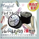 プレイフルパウダー 約2g入 シルバー&オーロラ2個セット【メタリックネイル/ミラーネイル/ミラーパウダー/メタリックシルバー/メタリックパウダー/オーロラパウダー 】