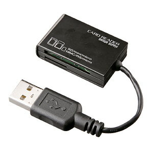 【サンワサプライ】【ADR-MCSDU2BK】超小型、ケーブル一体型で使いやすいUSB2.0 カードリーダライタ（ブラック）