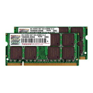 トランセンド ノートPC用メモリ 4GB(2GB×2) SO-DIMM DDR2-667 PC2-5300 【2GB2枚セット】