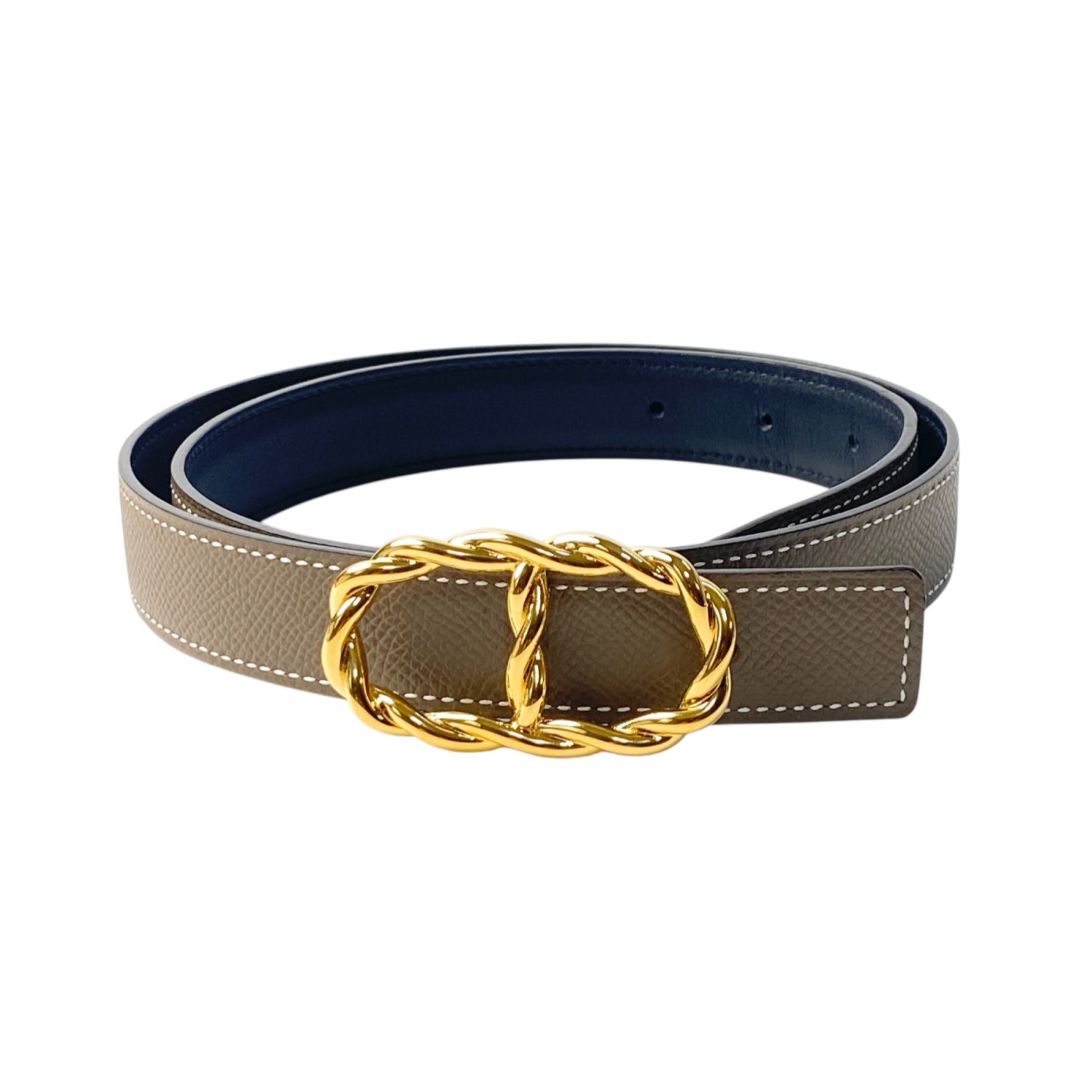 美品 エルメス HERMES レディース ベルト マイヨン・トルサド バックル イエローゴールド YG 75【中古】