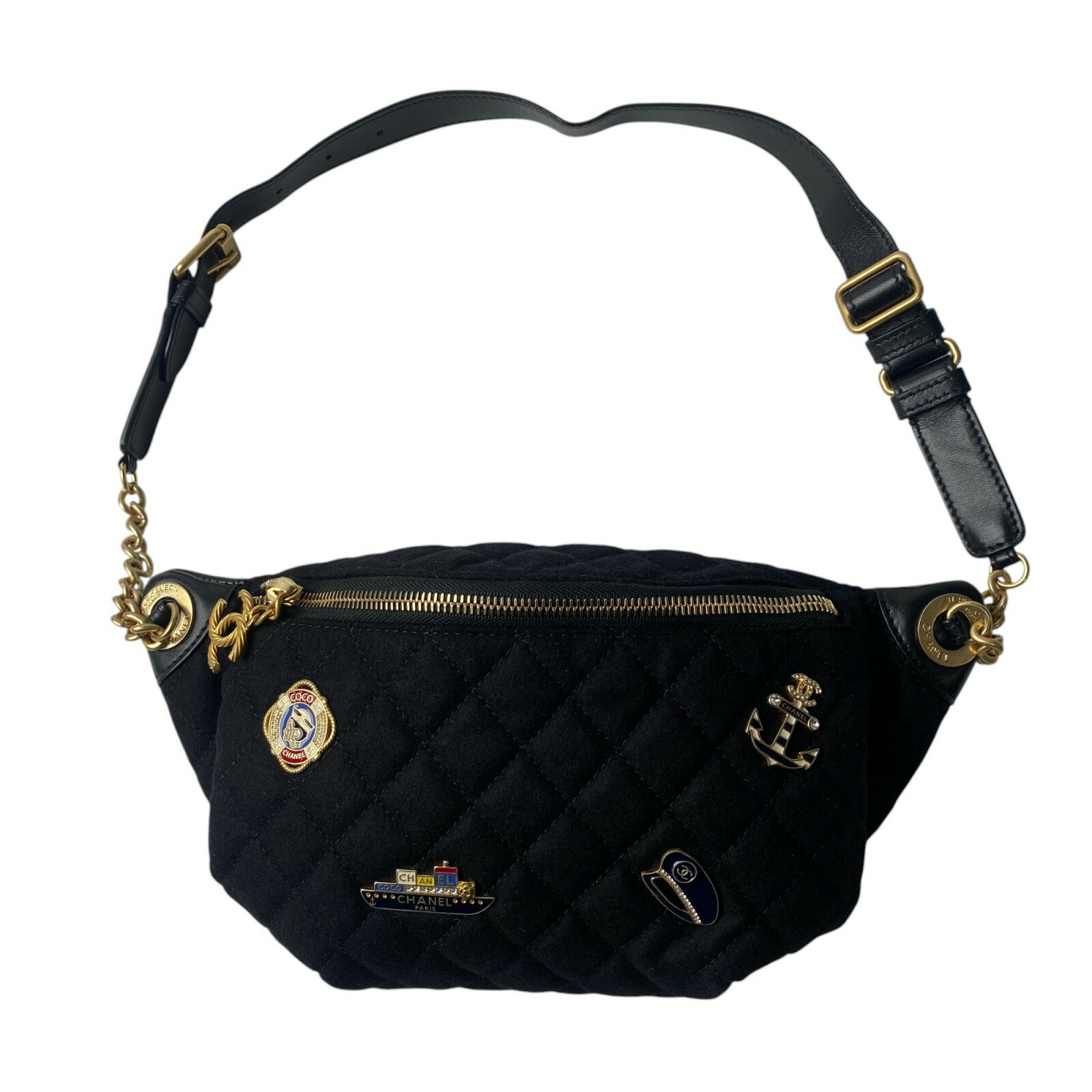 未使用 シャネル CHANEL レディース マリン モチーフ ウール レザー ボディバッグ【中古】