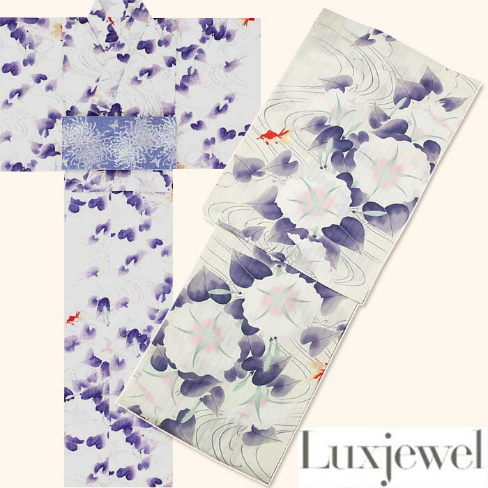 【ペア割】処分品60％off!Luxjewel/ラグジュエル着心地最高！10L-19変わり織綿 プレタ浴衣　朝顔・金魚