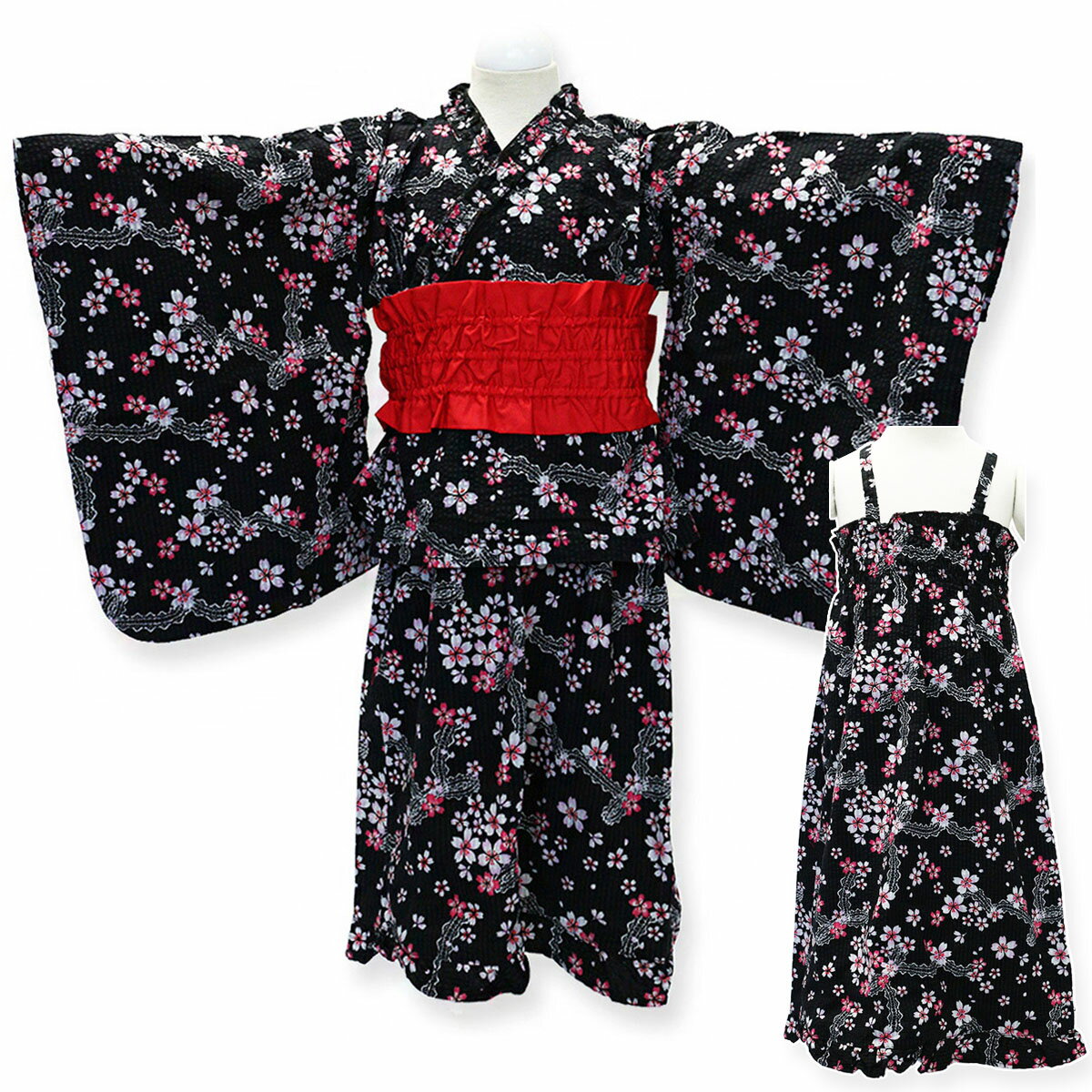 女の子 2WAY 子供浴衣セット 80 90 100 浴衣 結び帯 こども ワンピース サマードレス Kids yukata お<strong>仕立て上がり浴衣</strong> サンドレス