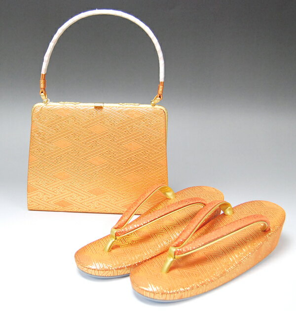 驚異の90％off！【難あり・訳あり・在庫処分価格】【お正月特価】最高級本佐賀錦【山菱謹製】草履バッグセット　橙菱文様　色留袖、訪問着に・フォーマル