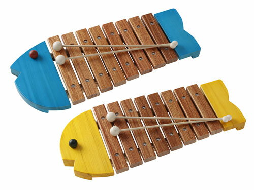 ［BorneLund ボーネルンド］お魚シロフォン (黄色/青)〜プロのマリンバにも使われる素材を用いたやさしい音色の本格派の子供用の木琴です。お魚の表情が黄と青では異なります。