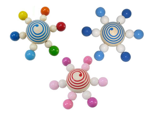 ［HEIMESS ハイメス］スターコマ（ブルー/ピンク/カラー）〜ドイツ、Heimess(ハイメス)の渦巻きが描かれた、赤ちゃんのラトルになる木製ビーズの付いたコマです。