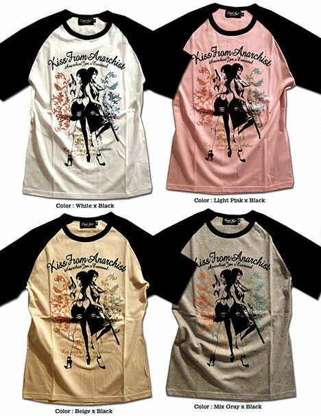 【レビューを書いて送料無料！】ガールプリントコラボラグランTシャツ AnarchistJAPAN x EVERSOUL 「Kiss from Anarchist Ragran SST」 ツインガールプリントコラヴォラグランTシャツ 【メンズ レディース 半袖 Tシャツ】