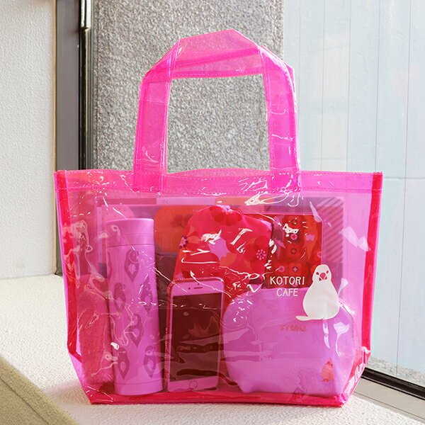 【ことりカフェ】ビニールバッグ PK ピンク 文鳥 ◆小鳥グッズ 小鳥雑貨 バッグ ビニールバッグ アウトドア トートバッグ ハンドバッグ おでかけ オリジナルグッズ シルクスクリーン プリントバッグ プールバッグ ビーチバッグ 白文鳥