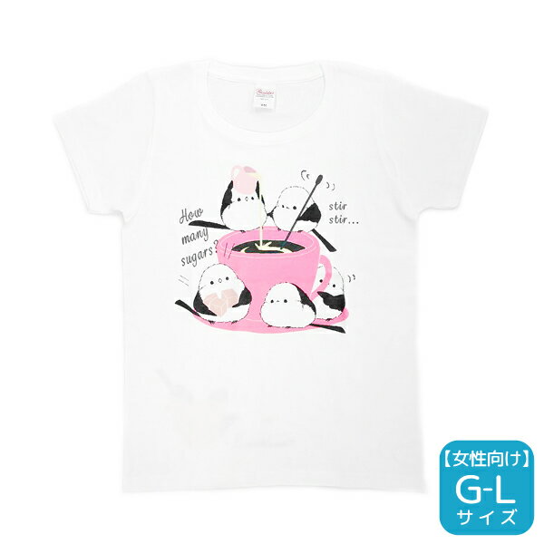 【ぴよ手帖×ことりカフェ】 Tシャツ 半袖 ★G-Lサイズ ◆クリックポスト対応◆ ことり 小鳥 ガールズ 女性向け レディース Tシャツ 半袖 部屋着 ルームウェア ファッション シマエナガ エナガ 野鳥 北海道 雪の妖精 コラボカフェ カフェ コーヒー