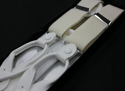 サスペンダーフォーマル用に最適な白のフェルト素材のサスペンダー