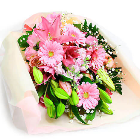 花束「華やかなユリの花束・ピンク」　（電報なし）　【送料無料】【この商品のみでは電報メッセージは付きません】