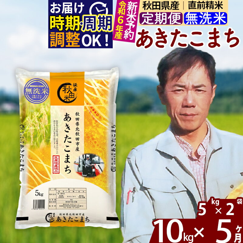 【ふるさと納税】 《定期便5ヶ月》 【無洗米】 秋田県産 あきたこまち 10kg (10kg×1袋)×5回 計50kg 新米 令和3年産 時期選べる お届け周期調整可能 隔月に調整OK 一等米 5か月 5ヵ月 5カ月 5ケ月 10キロ お米