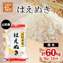 【<strong>ふるさと納税</strong>】【<strong>定期便</strong>12回】山形産 はえぬき 5kg×12ヶ月(計60kg) fz22-551 山形 お取り寄せ 送料無料 ブランド<strong>米</strong> 山形市 山形県 精<strong>米</strong>