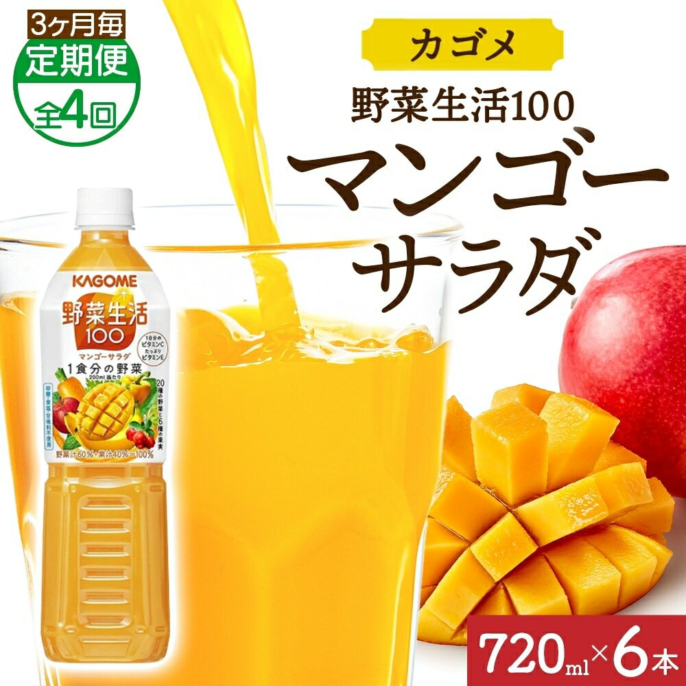 【ふるさと納税】 【定期便】3ヵ月毎全4回野菜生活100 マンゴーサラダ 720mlPET 栃木県 那須塩原市 ペットボトル 野菜 果実 マンゴー ミックスジュース β-カロテン 黄色野菜 マルチビタミン KAGOME 送料無料