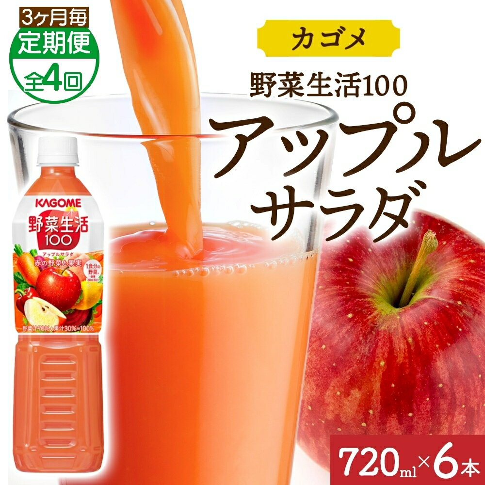 【ふるさと納税】 【定期便】3ヵ月毎全4回野菜生活100 アップルサラダ 720mlPET 栃木県 那須塩原市 ペットボトル 野菜 果実 りんご ミックスジュース β-カロテン フルーティー 赤野菜 KAGOME 送料無料