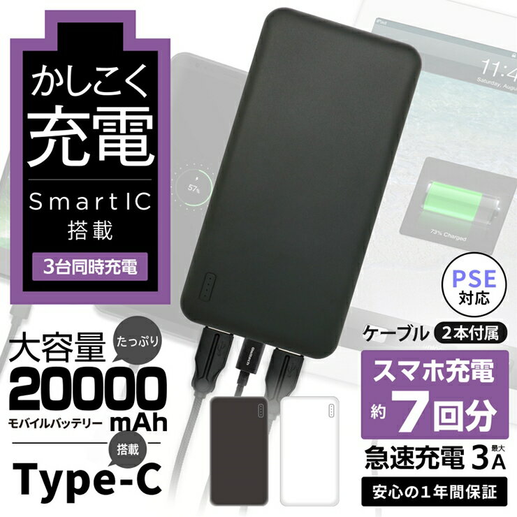 【ふるさと納税】 モバイルバッテリー 大容量 安心の 20000mAh (ブラック) 【 家電 スマホ 充電器 iphone 20000 mah 急速充電 対応 アンドロイド android アイフォン PSE適合 】