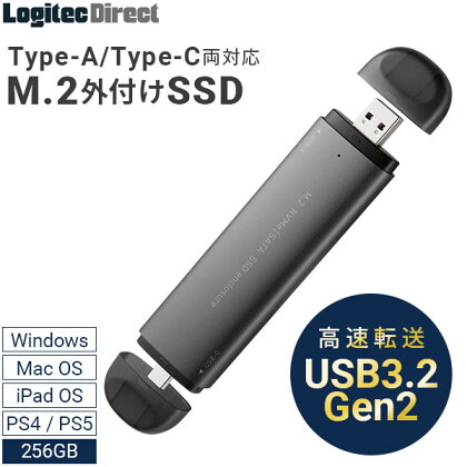 【035-01】ロジテック 外付けSSD M.2 NVMe Type-C Type-A 両挿しタイプ USB3.2 Gen2 256GB【LMD-PNVS250UAC】