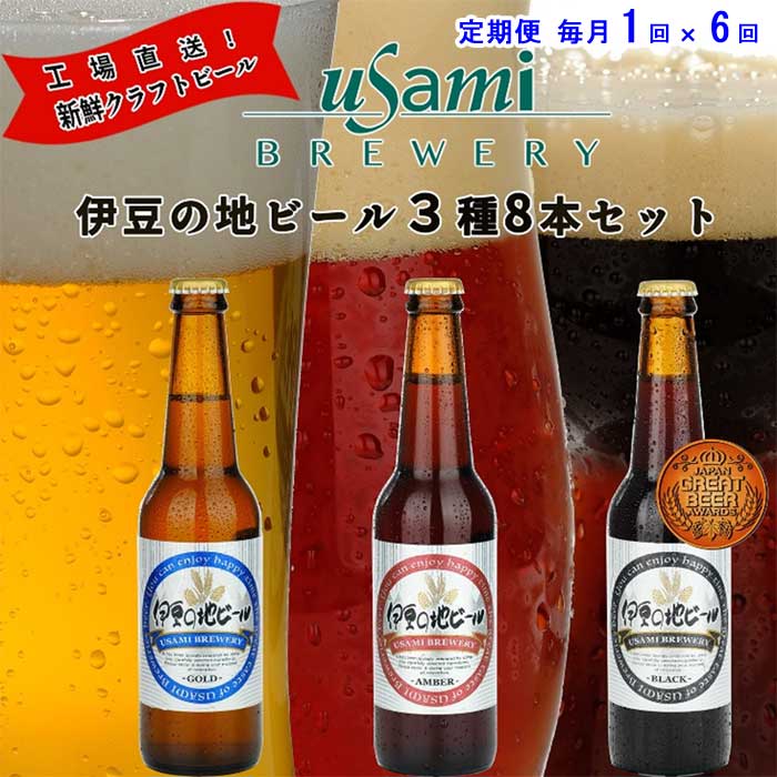 W06【ふるさと納税】【定期便 全6回】伊豆の地ビール 3種8本セット ゴールド×4本・アンバー×2本・ブラック×2本 毎月1回×6回