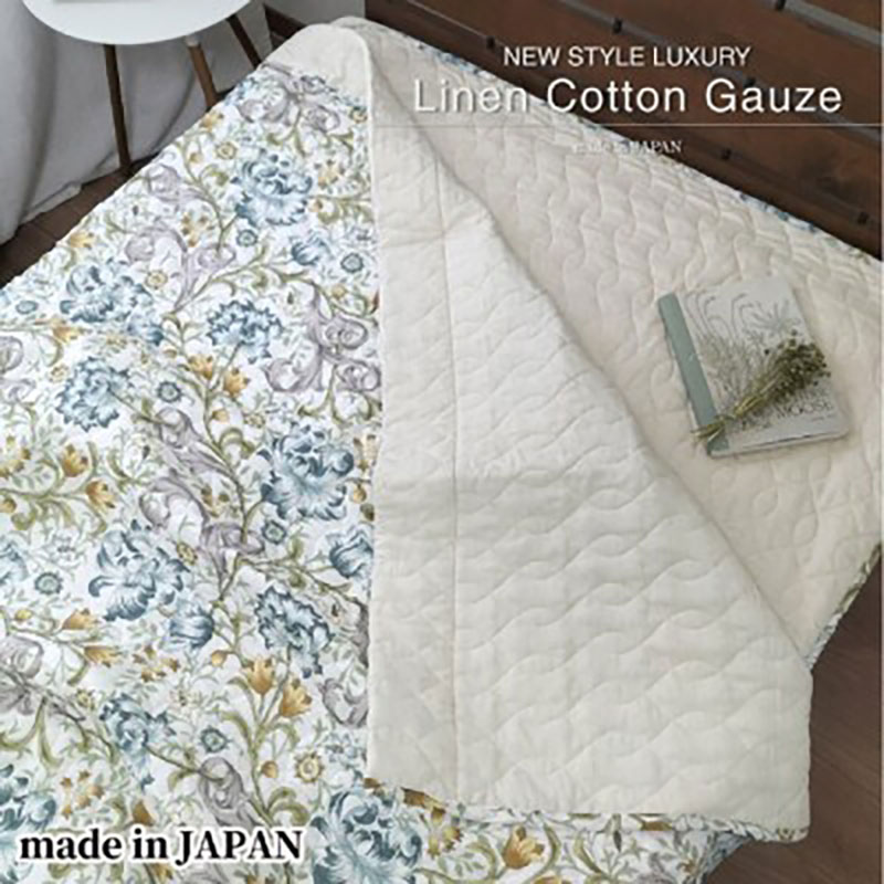【ふるさと納税】＜掛敷セット＞爽やかリネンコットンガーゼケットと敷パッド (シングル)ブルー3451S3452-BL　お届け：お申し込み後、3週間程度で順次発送予定