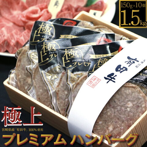 【ふるさと納税】＜九州 宮崎 有田牛 牛乃屋謹製ハンバーグ150g×10個＞合計1.5kg ※平成30年6月末迄に順次出荷します！ 牛肉 特産品 牛乃屋 宮崎県 高鍋町 【冷凍】