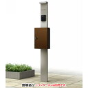 【 機能門柱 YKK 】 シンプレオ1型(照明あり) プラチナステン/ポスト:ミディアムブラウン 郵便ポスト 郵便受け 表札 スタンド ポスト ポール 機能門柱 エントランス 送料無料 【smtb-tk】