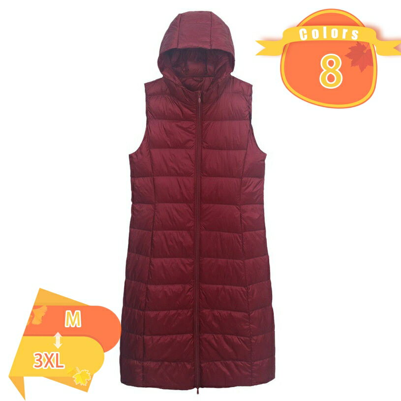 1000円OFFクーポン ダウンベスト レディース ロング丈 超軽量 フード付き アウター ジャケット ファスナー 秋冬 ダウン 女性 カジュアル 保暖 防寒 暖かい 冬服 羽織り ベスト コート ダウンジャケット ダウンコート fascimo