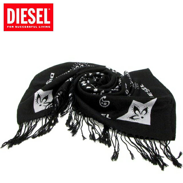 【8%OFF!!】[DIESEL]ディーゼル 2012年春夏新作 ペイズリー&スカル スカーフ “1-SHAVE SCARF” ブラック